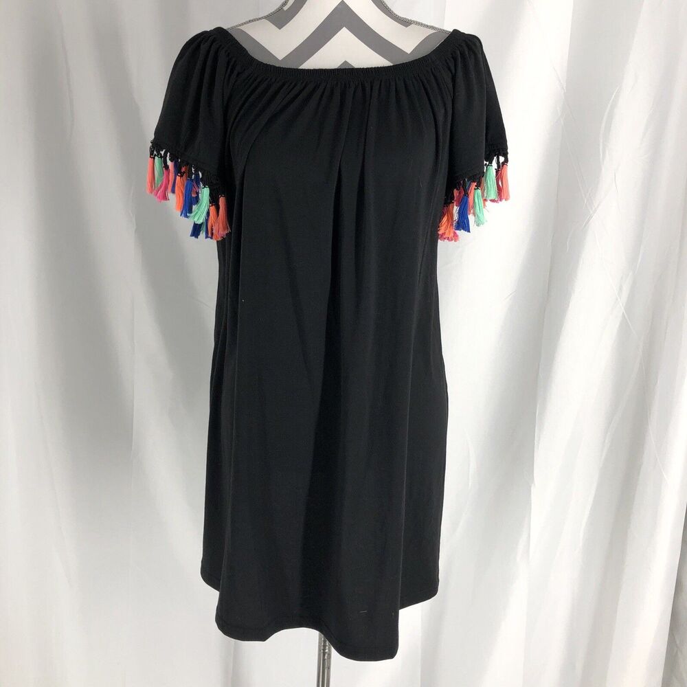 Women Summer T-Shirt Dress A-line Short Sleeve Dress Casual Loose Tassel Sleeve